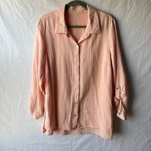 No Tags, Largish Pink Gauzy Button Down Top, Long Sleeve (adjustable)